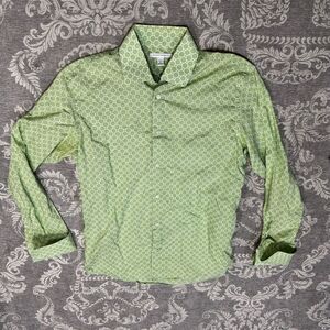 Banana Republic Men's L Green Geometric Long Sleeve Button-Up Shirt